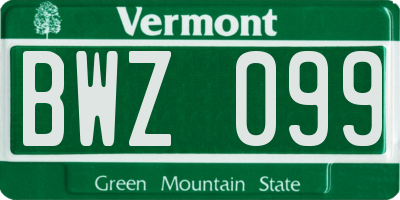VT license plate BWZ099