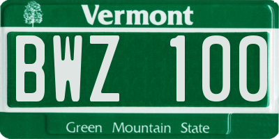 VT license plate BWZ100