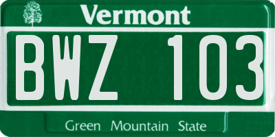 VT license plate BWZ103