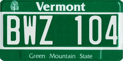 VT license plate BWZ104