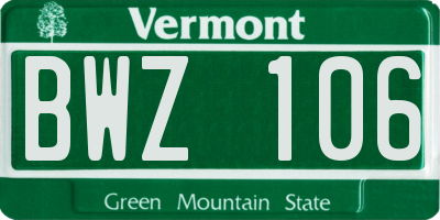 VT license plate BWZ106