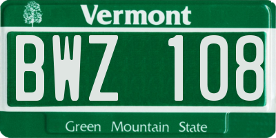 VT license plate BWZ108