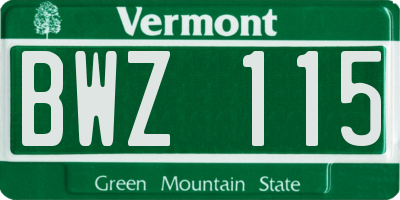 VT license plate BWZ115