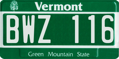VT license plate BWZ116