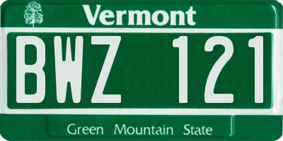 VT license plate BWZ121
