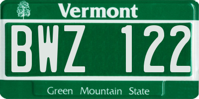 VT license plate BWZ122
