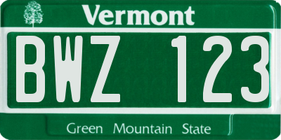 VT license plate BWZ123