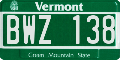 VT license plate BWZ138