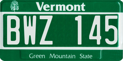 VT license plate BWZ145