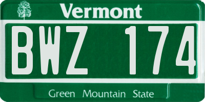 VT license plate BWZ174