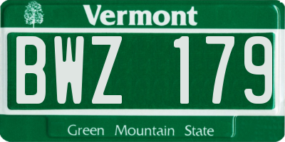VT license plate BWZ179