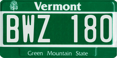 VT license plate BWZ180