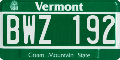 VT license plate BWZ192