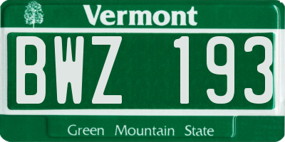 VT license plate BWZ193