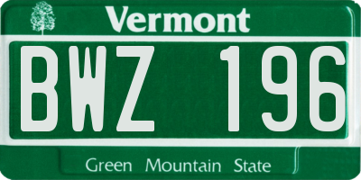 VT license plate BWZ196