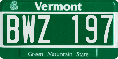 VT license plate BWZ197