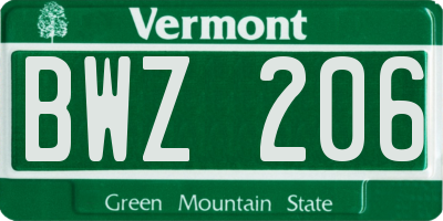 VT license plate BWZ206