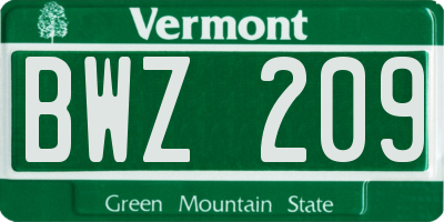 VT license plate BWZ209