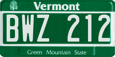 VT license plate BWZ212