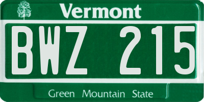 VT license plate BWZ215