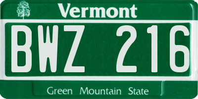 VT license plate BWZ216