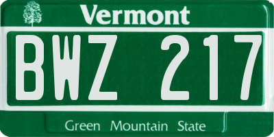 VT license plate BWZ217