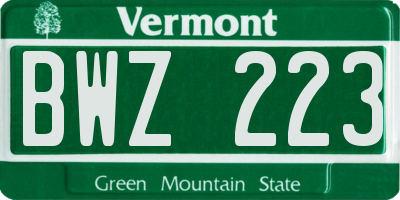 VT license plate BWZ223