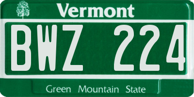 VT license plate BWZ224