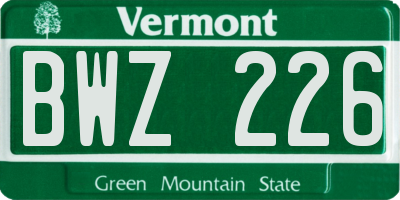 VT license plate BWZ226