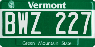 VT license plate BWZ227