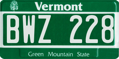 VT license plate BWZ228