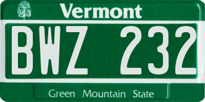 VT license plate BWZ232