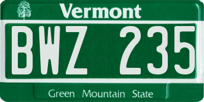 VT license plate BWZ235