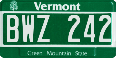 VT license plate BWZ242