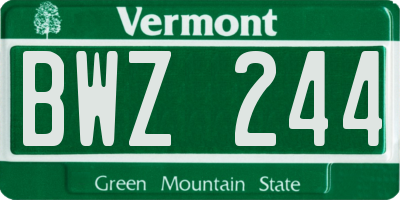 VT license plate BWZ244
