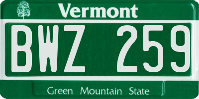 VT license plate BWZ259
