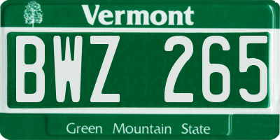 VT license plate BWZ265