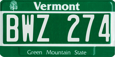 VT license plate BWZ274