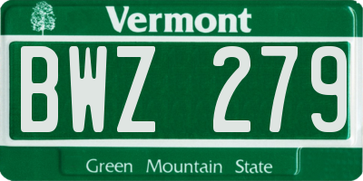VT license plate BWZ279