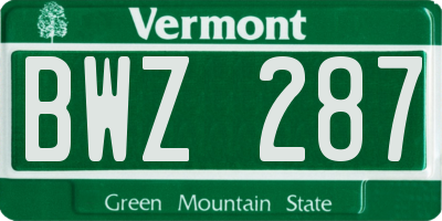 VT license plate BWZ287