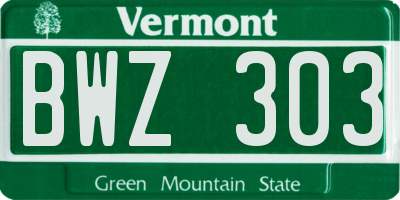 VT license plate BWZ303
