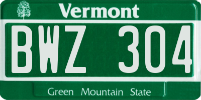 VT license plate BWZ304