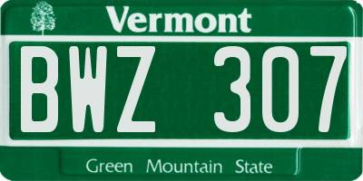 VT license plate BWZ307