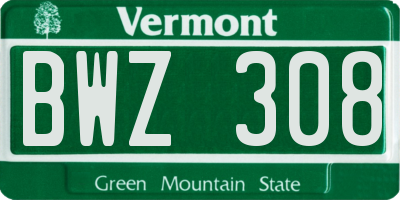 VT license plate BWZ308