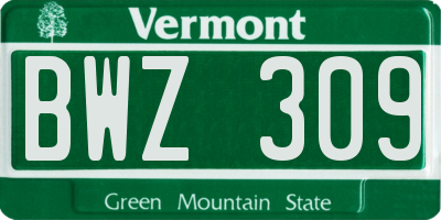 VT license plate BWZ309