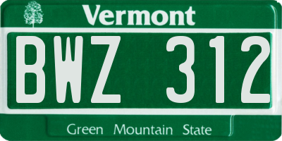VT license plate BWZ312