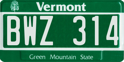 VT license plate BWZ314