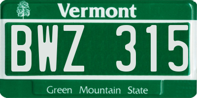 VT license plate BWZ315