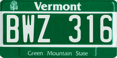 VT license plate BWZ316