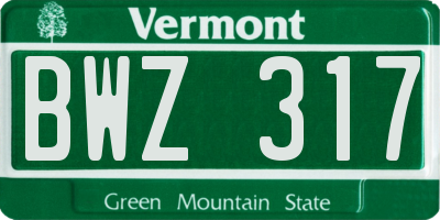 VT license plate BWZ317